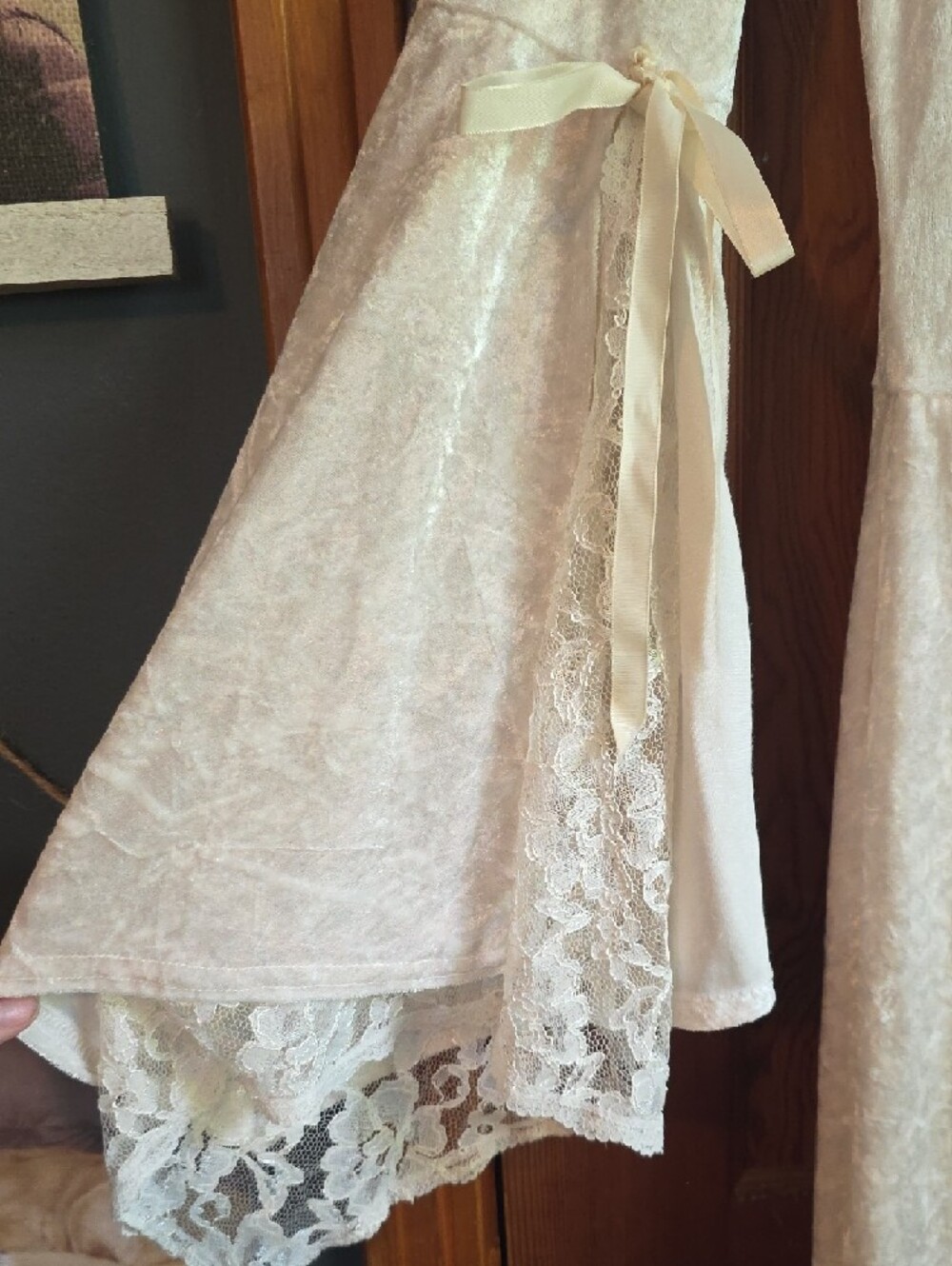 Lip Service Cream Lace Maxi Robe with Satin Front - Picture 3 of 5